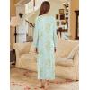 Ekouaer Nightgown Long Sleeve for Women Sleepwear V Neck Loungewear Button Full Length Nightshirt(Floral Light Green)