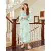 Ekouaer Nightgown Long Sleeve for Women Sleepwear V Neck Loungewear Button Full Length Nightshirt(Floral Light Green)