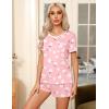 Ekouaer Pajama Set for Women 2 Piece Lounge Set Short Sleeve Tops and Shorts Soft Sleepwear, Chest Pocket(Blue-dot Flower)
