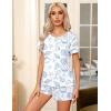 Ekouaer Pajama Set for Women 2 Piece Lounge Set Short Sleeve Tops and Shorts Soft Sleepwear, Chest Pocket(White-conch Bow)