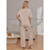 Ekouaer Pajama Sets for Women 2 Piece Lounge Set Short Sleeve Tops and Long Pants Soft Comfy Pjs Sleepwear Outfits S-XXL(Beige)