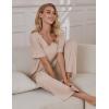 Ekouaer Pajama Sets for Women 2 Piece Lounge Set Short Sleeve Tops and Long Pants Soft Comfy Pjs Sleepwear Outfits S-XXL(Beige)
