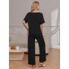Ekouaer Pajama Sets for Women 2 Piece Lounge Set Short Sleeve Tops and Long Pants Soft Comfy Pjs Sleepwear Outfits S-XXL(Black)