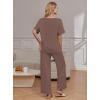 Ekouaer Pajama Sets for Women 2 Piece Lounge Set Short Sleeve Tops and Long Pants Soft Comfy Pjs Sleepwear Outfits S-XXL(Brown)