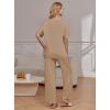 Ekouaer Pajama Sets for Women 2 Piece Lounge Set Short Sleeve Tops and Long Pants Soft Comfy Pjs Sleepwear Outfits S-XXL(Khaki)