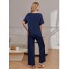 Ekouaer Pajama Sets for Women 2 Piece Lounge Set Short Sleeve Tops and Long Pants Soft Comfy Pjs Sleepwear Outfits S-XXL(Navy)