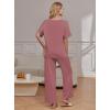 Ekouaer Pajama Sets for Women 2 Piece Lounge Set Short Sleeve Tops and Long Pants Soft Comfy Pjs Sleepwear Outfits S-XXL(Purple Red)