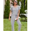 Ekouaer Pajama Sets for Women 2 Piece Lounge Sets Short Sleeve Pullover Top and Jogger Pants Pjs Sleepwear Tracksuit S-XXL(Light Grey Striped)