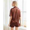 Ekouaer Pajamas for Women Silk Satin Pjs Soft Sleepwear Short Sleeve Button Down Pjs Top and Shorts 2 Piece Lounge Set S-XXL(Brown)