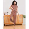 Ekouaer Pajamas for women 2 Piece Lounge Set Cap Sleeve Sleepwear Joggers Pants Pjs with Pockets S-XXL(Brown)