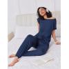 Ekouaer Pajamas for women 2 Piece Lounge Set Cap Sleeve Sleepwear Joggers Pants Pjs with Pockets S-XXL(Navy)