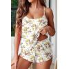 Ekouaer Womens Cami Pajama Sets Sexy Soft Pjs Summer Lingerie Sets 2 Piece Camisole and Elastic Waist Shorts Sleepwear(White Floral)