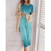 Ekouaer Women’s Capri Pajama Sets Print Short Sleeve Sleepwear Top and Capri Pants Soft Loungewear with Pocket(Blue Willow Branches)