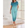 Ekouaer Women’s Capri Pajama Sets Print Short Sleeve Sleepwear Top and Capri Pants Soft Loungewear with Pocket(Blue Willow Branches)