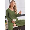 Ekouaer Womens Pajama Set Ribbed Knit PJs 2 Piece Lounge Set Long Sleeve Top and Pants Comfy Sleepwear with Pockets(Army Green)