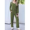Ekouaer Womens Pajama Set Ribbed Knit PJs 2 Piece Lounge Set Long Sleeve Top and Pants Comfy Sleepwear with Pockets(Army Green)