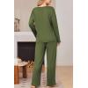 Ekouaer Womens Pajama Set Ribbed Knit PJs 2 Piece Lounge Set Long Sleeve Top and Pants Comfy Sleepwear with Pockets(Army Green)
