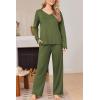 Ekouaer Womens Pajama Set Ribbed Knit PJs 2 Piece Lounge Set Long Sleeve Top and Pants Comfy Sleepwear with Pockets(Army Green)