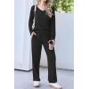 Ekouaer Womens Pajama Set Ribbed Knit PJs 2 Piece Lounge Set Long Sleeve Top and Pants Comfy Sleepwear with Pockets(Black)