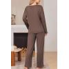 Ekouaer Womens Pajama Set Ribbed Knit PJs 2 Piece Lounge Set Long Sleeve Top and Pants Comfy Sleepwear with Pockets(Brown)