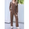 Ekouaer Womens Pajama Set Ribbed Knit PJs 2 Piece Lounge Set Long Sleeve Top and Pants Comfy Sleepwear with Pockets(Brown)