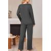 Ekouaer Womens Pajama Set Ribbed Knit PJs 2 Piece Lounge Set Long Sleeve Top and Pants Comfy Sleepwear with Pockets(Dark Grey)