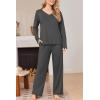 Ekouaer Womens Pajama Set Ribbed Knit PJs 2 Piece Lounge Set Long Sleeve Top and Pants Comfy Sleepwear with Pockets(Dark Grey)