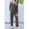 Ekouaer Womens Pajama Set Ribbed Knit PJs 2 Piece Lounge Set Long Sleeve Top and Pants Comfy Sleepwear with Pockets(Dark Grey)