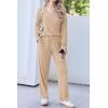 Ekouaer Womens Pajama Set Ribbed Knit PJs 2 Piece Lounge Set Long Sleeve Top and Pants Comfy Sleepwear with Pockets(Khaki)