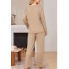 Ekouaer Womens Pajama Set Ribbed Knit PJs 2 Piece Lounge Set Long Sleeve Top and Pants Comfy Sleepwear with Pockets(Khaki)