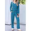 Ekouaer Womens Pajama Set Ribbed Knit PJs 2 Piece Lounge Set Long Sleeve Top and Pants Comfy Sleepwear with Pockets(Lake Blue)