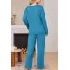 Ekouaer Womens Pajama Set Ribbed Knit PJs 2 Piece Lounge Set Long Sleeve Top and Pants Comfy Sleepwear with Pockets(Lake Blue)