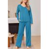 Ekouaer Womens Pajama Set Ribbed Knit PJs 2 Piece Lounge Set Long Sleeve Top and Pants Comfy Sleepwear with Pockets(Lake Blue)
