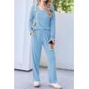 Ekouaer Womens Pajama Set Ribbed Knit PJs 2 Piece Lounge Set Long Sleeve Top and Pants Comfy Sleepwear with Pockets(Light Blue)