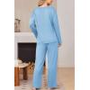 Ekouaer Womens Pajama Set Ribbed Knit PJs 2 Piece Lounge Set Long Sleeve Top and Pants Comfy Sleepwear with Pockets(Light Blue)