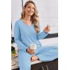 Ekouaer Womens Pajama Set Ribbed Knit PJs 2 Piece Lounge Set Long Sleeve Top and Pants Comfy Sleepwear with Pockets(Light Blue)