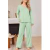 Ekouaer Womens Pajama Set Ribbed Knit PJs 2 Piece Lounge Set Long Sleeve Top and Pants Comfy Sleepwear with Pockets(Light Green)