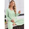 Ekouaer Womens Pajama Set Ribbed Knit PJs 2 Piece Lounge Set Long Sleeve Top and Pants Comfy Sleepwear with Pockets(Light Green)
