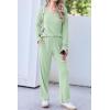 Ekouaer Womens Pajama Set Ribbed Knit PJs 2 Piece Lounge Set Long Sleeve Top and Pants Comfy Sleepwear with Pockets(Light Green)