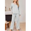 Ekouaer Womens Pajama Set Ribbed Knit PJs 2 Piece Lounge Set Long Sleeve Top and Pants Comfy Sleepwear with Pockets(Light Grey)