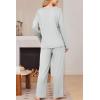Ekouaer Womens Pajama Set Ribbed Knit PJs 2 Piece Lounge Set Long Sleeve Top and Pants Comfy Sleepwear with Pockets(Light Grey)