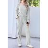Ekouaer Womens Pajama Set Ribbed Knit PJs 2 Piece Lounge Set Long Sleeve Top and Pants Comfy Sleepwear with Pockets(Light Grey)