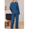 Ekouaer Womens Pajama Set Ribbed Knit PJs 2 Piece Lounge Set Long Sleeve Top and Pants Comfy Sleepwear with Pockets(Navy Blue)