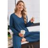 Ekouaer Womens Pajama Set Ribbed Knit PJs 2 Piece Lounge Set Long Sleeve Top and Pants Comfy Sleepwear with Pockets(Navy Blue)