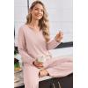 Ekouaer Womens Pajama Set Ribbed Knit PJs 2 Piece Lounge Set Long Sleeve Top and Pants Comfy Sleepwear with Pockets(Pink)