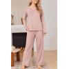 Ekouaer Womens Pajama Set Ribbed Knit PJs 2 Piece Lounge Set Long Sleeve Top and Pants Comfy Sleepwear with Pockets(Pink)