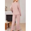Ekouaer Womens Pajama Set Ribbed Knit PJs 2 Piece Lounge Set Long Sleeve Top and Pants Comfy Sleepwear with Pockets(Pink)
