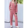 Ekouaer Womens Pajama Set Ribbed Knit PJs 2 Piece Lounge Set Long Sleeve Top and Pants Comfy Sleepwear with Pockets(Red Purple)