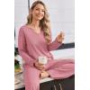 Ekouaer Womens Pajama Set Ribbed Knit PJs 2 Piece Lounge Set Long Sleeve Top and Pants Comfy Sleepwear with Pockets(Red Purple)