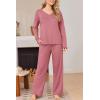 Ekouaer Womens Pajama Set Ribbed Knit PJs 2 Piece Lounge Set Long Sleeve Top and Pants Comfy Sleepwear with Pockets(Red Purple)